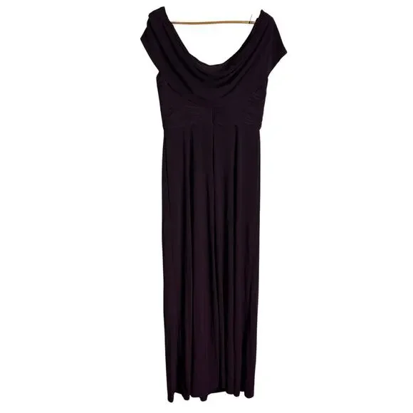 Alex Evenings Eggplant Purple Cowl Neck Embellished Waist Slit Long Gown Size 10 - Picture 9 of 11